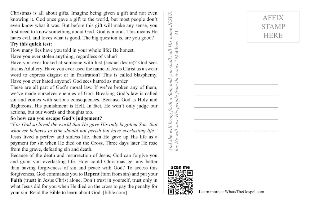 Christmas Postcard Tract (100pk) - Image 2