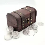 Wooden Treasure Chest with Coins